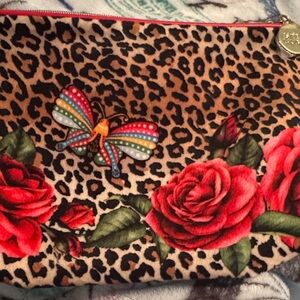 Estee Lauder Leopard Print Pouch with Red Roses